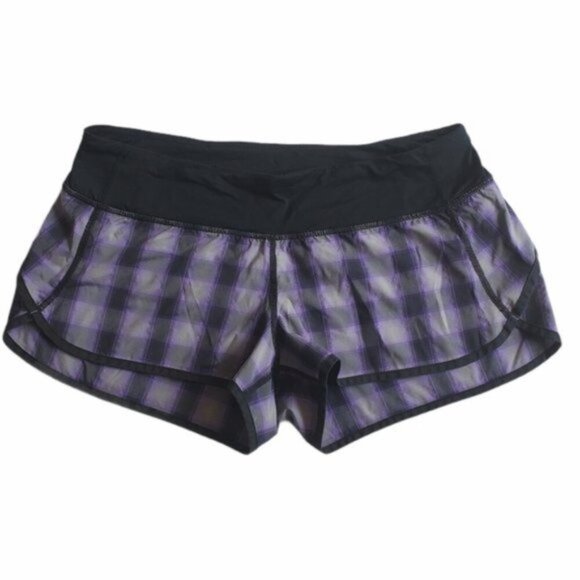 Lululemon Run Speed Purple Plaid speed up shorts Sz 8 - Picture 1 of 9
